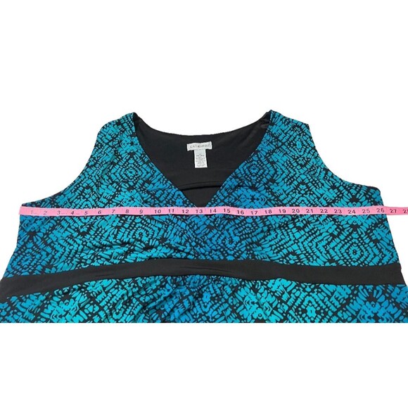 Catherine's Women’s 3X (26/28) Faux Wrap Tank Dress Teal Black SharkBite Hem - Picture 5 of 6